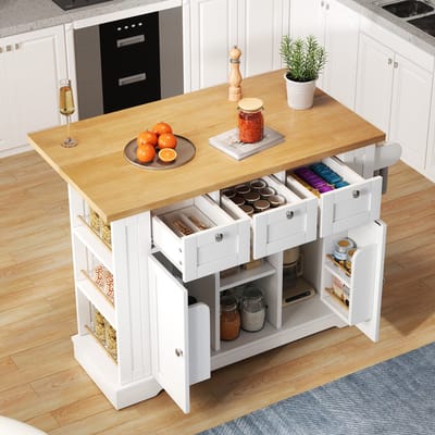 MODENUIT Keukeneiland - Uitschuifbaar Werkblad Met Opbergruimte - Voor Keuken En Eethoek - MDF - 132x40x87 Cm