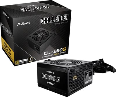 ASRock Challenger CL-850G - Voeding - ATX12V 3.1 - 80 Plus Gold - 850 Watt - 100-240V - PCIe 5.1 - 120mm Golf Blade Fan - iCool Intelligent Fan Control Mode - 5V BOOST Mode - zwart