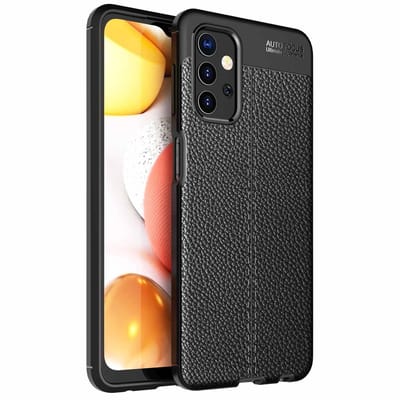 Cadorabo Hoesje geschikt voor Samsung Galaxy A32 5G in Diep Zwart - Beschermhoes gemaakt van TPU siliconen met edel kunstleder applicatie Case Cover Etui