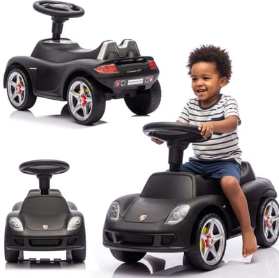 COIL Kinder loopauto Porsche Carrera GT – met muziek – loopfiets / ride-on – 18 maanden – 5 jaar – max. 20 kg - Zwart