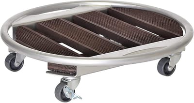 Ronde Houten Planten Trolley met Wielen en Remmen | Binnen en Buiten Gebruik | Massief Hout Kastanjebruin