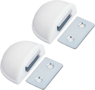 AMIG Deurstop/deurmagneet - 2x - D48mm - zelfklevend - wit - kunststof