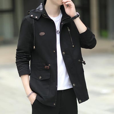Lente en Herfst Katoenen Gewassen Jas Heren Losse Casual Nieuwe Trenchcoat Middel en Lang Werkkleding Multi-pocket Jas Grote Maat 5XL black