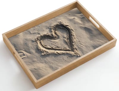 Dienblad hout 50x35 cm - Schootdienblad - Hartvorm - Getekend - Beige - Zand - Borrelplank rechthoek - Plateau dienbladen
