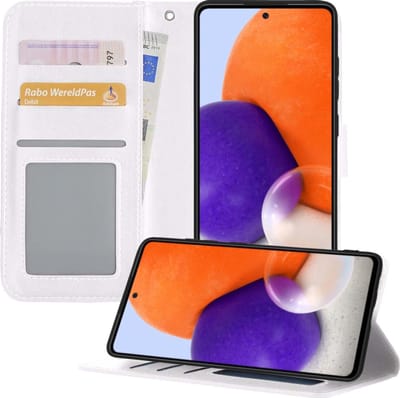 Hoesje - Met Pasjeshouder - Geschikt voor Samsung Galaxy A72 5G - Luxe Bookcase Portemonee - Flip Case - Kunstleer Book Case - Flipcase - Book Cover - Walletcase - Portemonneehoes - Telefoonhoesjes - Wit