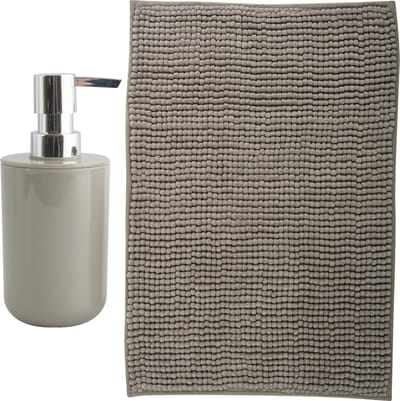 MSV badkamer droogloop mat - Milano - 40 x 60 cm - met bijpassende kleur zeeppompje - beige