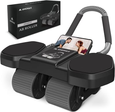 Buiktrainer met Automatische Terugveer - Vierwielige AB Roller - Elleboogsteun - Buikwiel met Telefoonhouder - Core Trainer voor Thuis