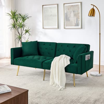 STILVORA Zweiersofa - Luxe Velours Design - Verstelbare Rugleuning - Voor Kleine Ruimtes - Groen - Met 2 Kussens