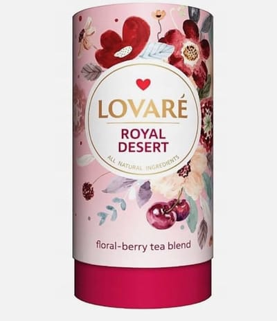 Lovaré Royal Dessert Losse Vruchten- & Kruidenthee 80g – Premium Fruitinfusie met Hibiscus, Kers, Rozenbottel & Aardbei – Luxe Thee in Bewaartube – Cafeïnevrij Cadeau