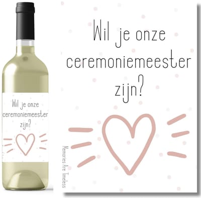 Wijnetiket ceremoniemeester vragen - Wil je onze ceremoniemeester zijn - roze hart
