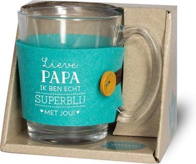 Vaderdag - Theeglas - Papa - Zijden lint "Speciaal voor jou" - Cadeauverpakking