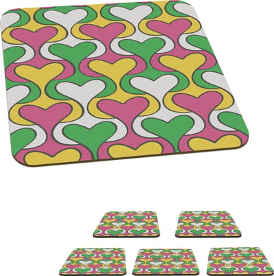 Onderzetters voor glazen - Hart - Retro - Patronen - 10x10 cm - Glasonderzetters - 6 stuks