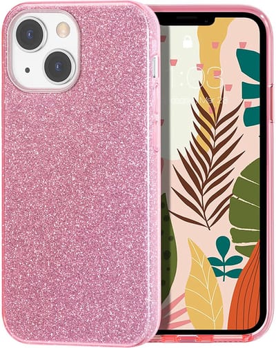 HB Hoesje Geschikt voor Apple iPhone 13 Mini - Roze - Glitter Back Cover