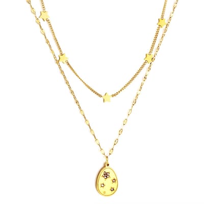 Planet Pink - Ketting gelaagd sterretjes en diamanten hanger goud - Stainless Steel - Roestvrij Staal rvs - Waterproof