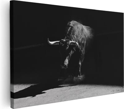 Artaza Canvas Schilderij Stierenkop - 30x20 cm - Klein - Wanddecoratie Dierenkop - Muurdecoratie Woonkamer - Kamer Accessoires