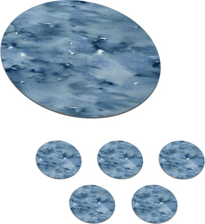 Onderzetters voor glazen - Rond - Waterverf - Patroon - Blauw - 10x10 cm - Glasonderzetters - 6 stuks