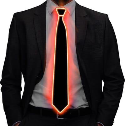Oplichtende stropdassen, voor dames en heren, met ledverlichting, 3 knippermodi, led-gloed, verstelbaar, verlicht kostuumaccessoire voor feestjes, bars, Halloween, school, Kerstmis Oranje