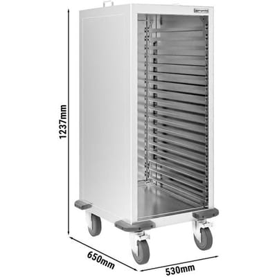GGM Gastro Tablettwagen - Edelstahl - für 18 Tabletts - EN 600x400 - mit geräuscharmen Rollen Zilver