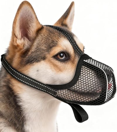 Zachte, ademende muilkorf voor honden - Verstelbare mesh muilkorf, voorkomt kauwen en bijten, geschikt voor kleine, middelgrote en grote honden (Zwart, L)
