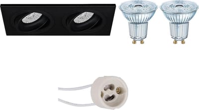 LED Spot Set - LEDVANCE Parathom PAR16 940 36D - Pragmi Borny Pro - GU10 Fitting - Dimbaar - Inbouw Rechthoek Dubbel - Mat Zwart - 3.4W - Natuurlijk Wit 4000K - Kantelbaar - 175x92mm