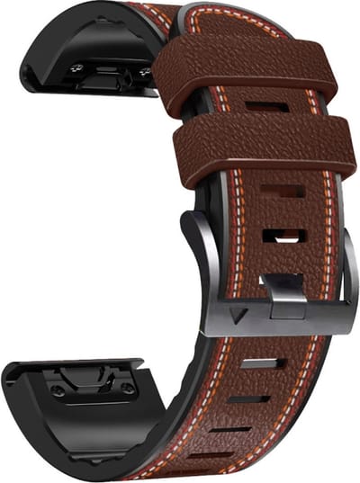 Leren bandje - geschikt voor Garmin Fenix 5 / 5 Plus / 6 / 6 Pro / 7 / 7 Pro / 8 (47 mm) / E (47 mm) / Epix (Pro) (2) 47 mm / Quatix 5 / 6 / 7 / 7 Pro / Approach S60 / S62 / S70 47 mm / MARQ / D2 Delta / D2 Mach 1 / Descent G1 - donkerbruin