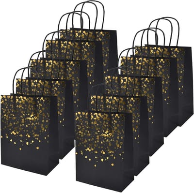 Set van 12 Kraft Papieren Cadeautassen met Handvat, 15 x 8 x 21 cm, Bruine Recyclebare Tassen voor Verjaardag, Bruiloft en Feestelijkheden