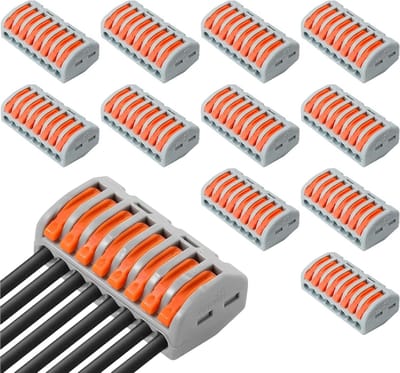 Verbindingsklemmen met hendel - Kroonluchterklemmen - Elektrische installaties - Veilig meten door testgaten - 12 stuks - Oranje