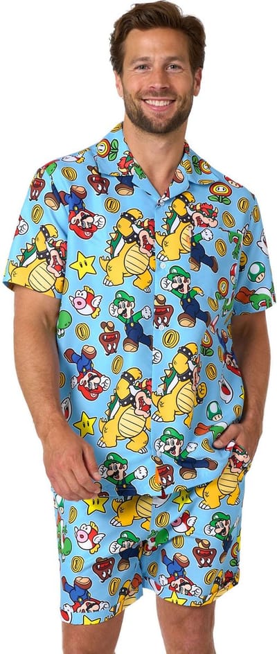 OppoSuits Super Mario™ - Group Heren Summer Set - Shirt en Short - Zomer Outfit - Volwassenen - Festival - Blauw - Maat M
