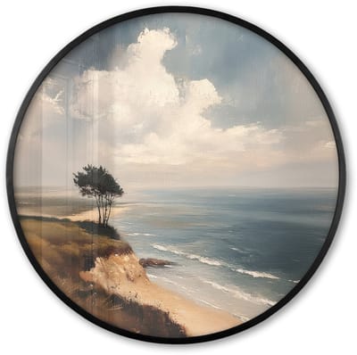 Poster in lijst Rond - Fotolijst 60x60 cm - Posters - Klif - Zee - Boom - Ronde posterlijst zwart - Decoratie - Wanddecoratie woonkamer - Muurdecoratie slaapkamer