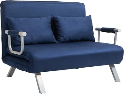 HOMCOM Sofa Bed Sofa Bed met verstelbare rugleuning, kussens, 2-zitplaatsen bank met slaapfunctie, fluwelen look, armleuning, bank voor woonkamer, slaapkamer, blauw