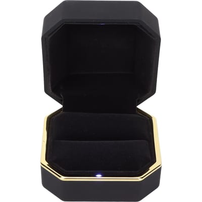 Coffret à bagues de luxe carré en velours avec éclairage LED pour alliances, demande en mariage, fiançailles, noir noir