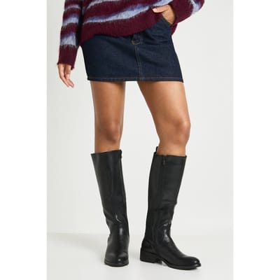 boohoo Dames Chunky kniehoge platte laarzen met elastisch paneeldetail | Black | Maat: 3