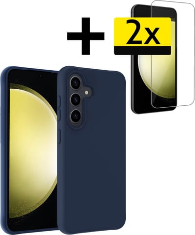 Hoesje - Met 2x Screenprotector - Geschikt voor Samsung Galaxy S23 FE - Sterk & Shockproof - Back Cover - Siliconen Case - Telefoon Hoes - Telefoonhoesjes - Donkerblauw