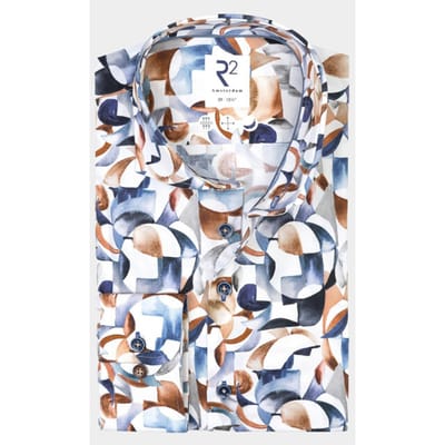 R2 Overhemd Extra Lange Mouwen Print Multicolor - Maat 40 - Heren - Overhemden Formeel