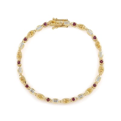 Cavill - Luxe Armband 925 Sterling Zilver met 18K Goud Vermeil - Citrien 3.87 Ct & Marquise Topaas & Rhodoliet - Braziliaanse Edelstenen