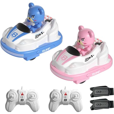 Kit de voiture télécommandée, 2,4 G, voitures tamponneuses de compétition familiales avec musique légère rechargeable -2 bleu/rose