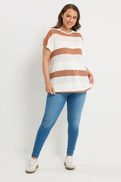 Yours Oranje Gestreepte Top Met Glittereffect Size 44