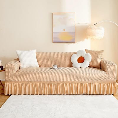 Sofahoezen voor Woonkamer Huisdecoratie Stretch Sofakussen 1/2/3/4 Zits Bankhoes Kwast Stofdicht 1 stuks 1 Seater 90-140CM beige
