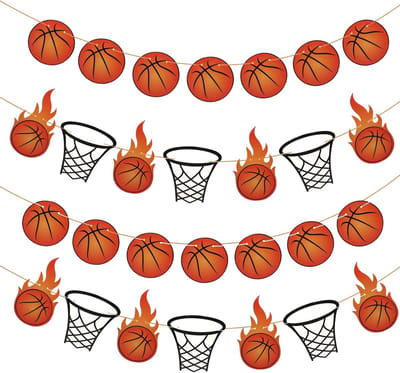 4 Stuks Basketball Banners, Voorgeassembleerde Papieren Sportgarlends voor Basketbalthema Feesten, Verjaardagen en Babyshowers Decoraties