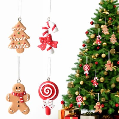 Dailygoods- Kerstversiering 4 stuks - Peperkoekmannetje/Snoep/Kerstboom/Krukken - Duurzaam Hars - Kindvriendelijk - Decoratie Binnen/Buiten - Kerstdecoratie