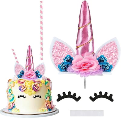 Unicorn Cake Topper voor Verjaardagsfeest, Roze Decoratie voor Meisjes, Magische Eenhoorn Versiering