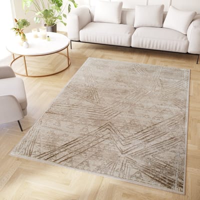 Tapiso Crystal Vloerkleed Beige Modern Laagpolig Kleed Tapijt Maat- 80x150