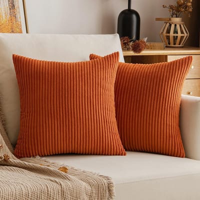 Set van 2 Corduroy Terracotta Sierkussenslopen 40x40 cm - Zacht Gestreept Vierkant