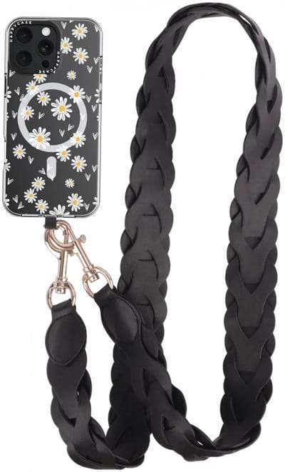 HappyCase Zanzibar Universeel Leren Riem Telefoonkoord / Polsbandje | Verstelbare Smartphone Ketting 120CM | Zwart