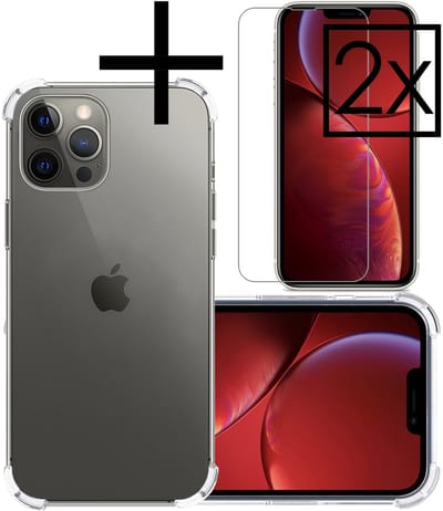 Hoesje - Met Screenprotector - 2 Stuks - Geschikt voor Apple iPhone 13 Pro - Sterk & Shockproof - Siliconen Case - Back Cover - Telefoon Hoes - Shock Proof - Transparant