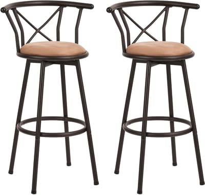 MEUBLES COSY Barkruk - Set van 2 360° Draaibare Barkrukken Vintage met Rugleuning met Voetsteun-Industrial-Hoogte 98.5cm Barstoel met Stabiel stalen frame - Bruin