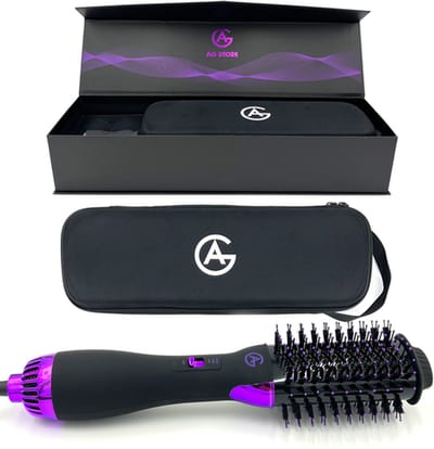 AG100 Luxe 3-in-1 Fohnborstel - Keramische Fohnborstels - Inclusief Travelbag, 12 kleefrollen & 12 haarclips - ronde borstel - 1000w - Krulborstel - Magic Brush - Lang/Kort/Stijl/Krullen Zwart