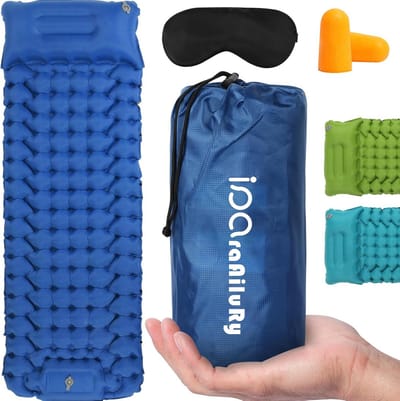 Ultralight Eenpersoons Camping Matras met Geïntegreerde Voetpomp en Kussen - Draagbaar Luchtbed voor Reizen en Wandelen