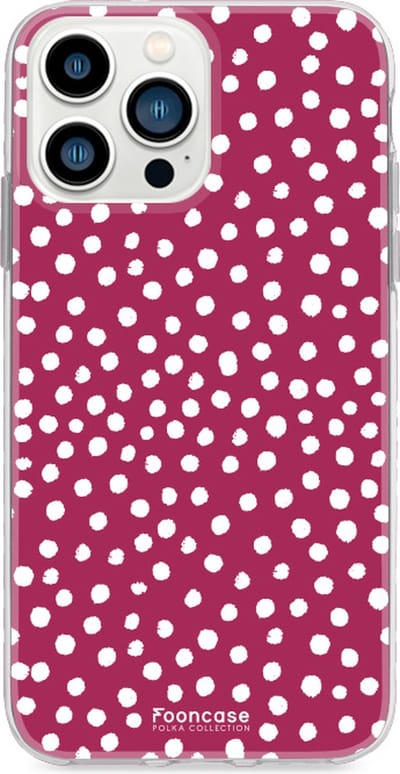 Fooncase Hoesje Geschikt voor iPhone 13 Pro - Shockproof Case - Back Cover / Soft Case - POLKA / Stipjes / Stippen / Bordeaux Rood