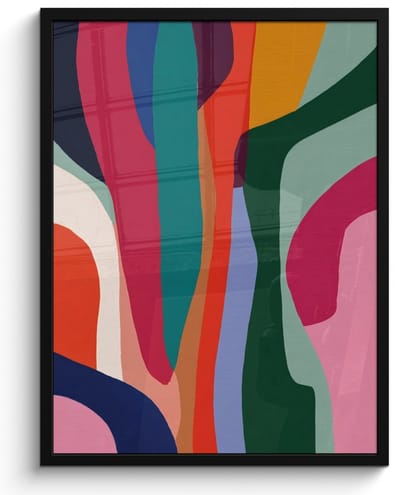 Poster in lijst - Fotolijst 60x80 cm - Posters - Vormen - Bochten - Kleurrijk - Abstract - Posterlijst zwart - Decoratie - Wanddecoratie woonkamer - Muurdecoratie slaapkamer